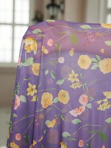 SHEIN 1 套：羽毛装饰长袖花卉印花网眼长袍 + 花卉印花网眼长吊带裙，加大码 - 彩色 - 查看 8