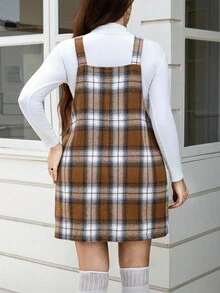 SHEIN LUNE 大码女式黑色灯芯绒连衣裙，带口袋和可调节肩带，女士连衣裙，Barnfit 感恩节服装，女士新年服装，冬季连衣裙，冬季服装，女士狂欢服装，毛衣裙 - 彩色 - 查看 4