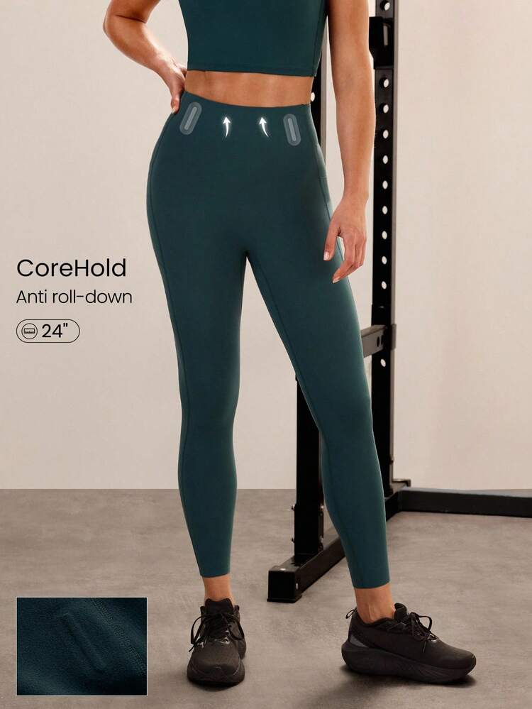 24'' CoreHold FeatherFit™-Sculpt CoreHold No Slip Fit Boning Tummy Control No Front Seam Leggings With Side Pockets Medium Impact Workout Jogging Gym Training  Spring Summer
