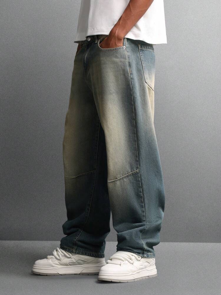 Jeans a gamba larga con design a pannelli sulle ginocchia