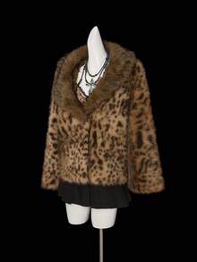 SHEIN ICON 女式仿皮草大衣，性感豹纹翻领，适合派对和日常穿着，秋冬季 - 彩色 - 查看 6