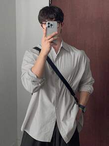 DAZY 男士休闲条纹衬衫，适合通勤和夏季，秋季长袖男士衬衫 - 黑色 - 查看 2