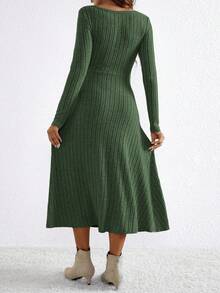 SHEIN Maternity Casual Sage Green Autumn Photoshoot Ribbed Knit Dress,Bump Friendly Solid Color High Waist Midi Dress - Army Green - View 2