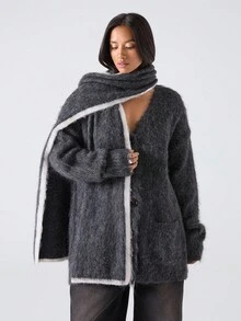 LYSMO 2025新款简约女士休闲落肩宽松开衫毛衣，秋冬季百搭简约设计/女士冬季/万圣节/外出/圣诞夜惊魂/万圣节服装/圣诞节 - 深灰色 - 查看 1