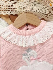 SHEIN 1pc Newborn Baby Pink Sweater Romper, Lace Collar Long Sleeve Bodysuit With Swan Embroidery, Sweet & Fashionable Baby Girl Knitted Romper Newborn Baby Girl Sweater Outfit Baby Girl Swan Outfit Pink Baby Girl Romper Baby Girl Winter Clothes Fall Baby Set Autumn Winter Season Baby Girl Winter Outfits Newborn Girl Knitted Outfits Baby Girl Knitted Outfits Newborn Girl Winter Sets Baby Knitted Pink Romper