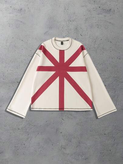 Street Life Men's Union Jack Print Loose Fit Crew Neck Long Sleeve T-Shirt, Fall