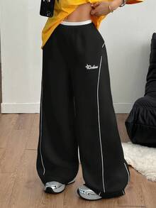 Coolane Quần jogger rộng thùng thình vá màu xám dành cho nam và nữ mặc khi về quê mùa hè theo phong cách tối giản, cơ bản, thể thao, thường ngày, dạo phố - màu đen - Xem 4