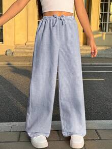 SHEIN Nova Glow Tween 女童度假休闲条纹直筒裤