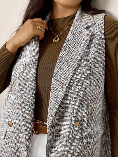 Zelara 秋冬大码女式翻领休闲宽松无袖西装外套