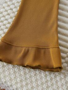 Elladie kids 2pcs/Set Girls Sweet Ribbed 3D Floral Crew Neck Long Sleeve Top And Flare Pants Set Fall Winter