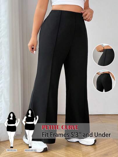 SHEIN PETITE CURVE Plus Size Fashionable Versatile Solid Color Flare Pants Autumn Winter, Spring, Weddings & Events,Graduation Ceremony, Casual, Women's Formal Wear, Black Pants,Daily Life, Commuting, Graduation, Studying, Teachers, Meetings, Office