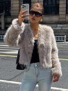 DAZY Women's Solid Color Cropped Jacket, Fashionable For Commuting, Autumn/Winter Y2k - Light Grey - View 5