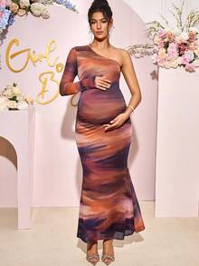 Loomaby Maternity Dresses,Gender Reveal Dress,Maternity Dress,Baby Shower Dress One Shoulder Maternity Dress Pregnancy Photoshoot Dress Maternity Dress Baby Shower - Brown - View 7