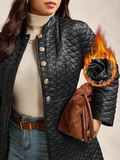 Zelara Plus Size Simple Fashionable Solid Color Quilted Padded Coat, Suitable For Autumn Winter Women's Winter Coat Party Business Casual Woman Quilted Jacket Outerwear Women Jackets For Women Casual Women Jackets Fall