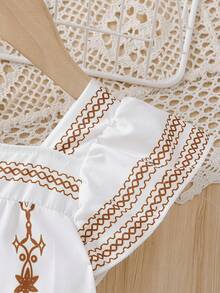 SHEIN 女婴优雅几何印花连体衣，春夏款 - 棕色 - 查看 3