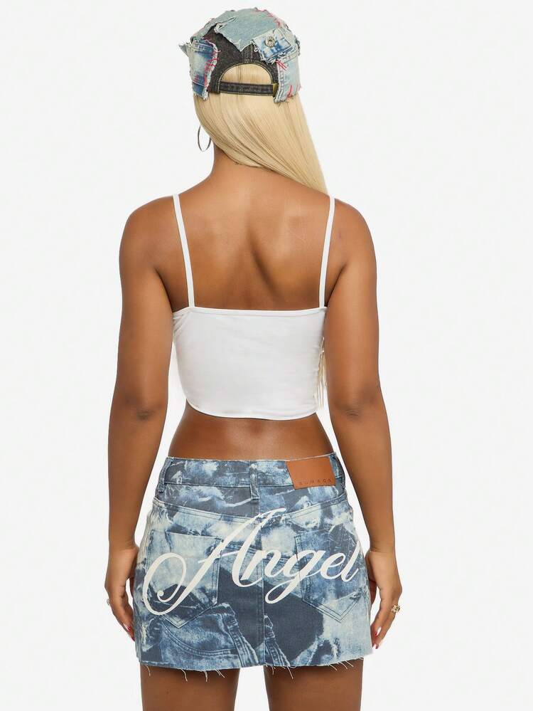 SUMWON WOMEN Acid Wash Denim Mini Skirt With Raw Hem