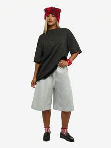 SUMWON WOMEN Oversized Sparkly T-Shirt For Women Long Sleeve Glitter Top Casual Streetwear Drop Shoulder Tee - Black - View 3