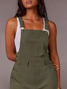 Athîral Women's Green Wide-Leg Jumpsuit | Sleeveless Utility Overalls With High-Waist & Straight-Leg Silhouette For Urban Street Style,Utility Jumpsuit,Overalls Fashion ,WideLeg Jumpsuit,Androgynous Style - Army Green - View 4