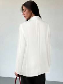 Aloruh Áo khoác Blazer nữ dáng rộng tay dài, họa tiết xám tối giản, thoải mái khi đi làm vào mùa thu/đông - trắng - Xem 2