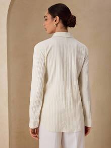 Graceveil Áo sơ mi nữ thắt eo ruy băng màu trắng kem, thích hợp cho lễ tốt nghiệp, mùa thu - Màu be - Xem 2