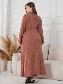 Lacomfia 大码女式水钻装饰闪亮针织优雅长袖连衣裙 - 乾枯玫瑰色 - 查看 2
