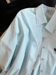 SHEIN New Striped Retro Minimalist Fashion Single-Breasted Long Sleeve Plus Size Women Shirt