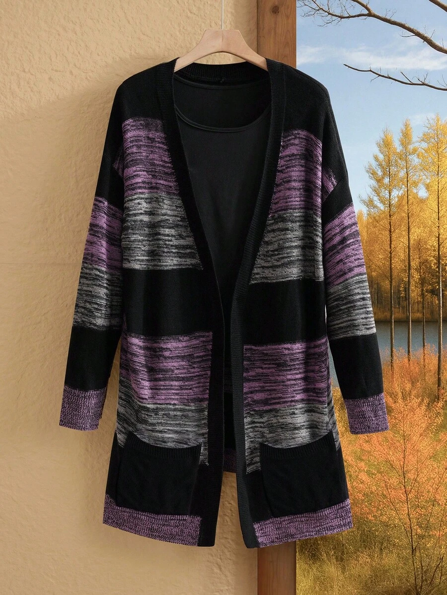 Rusticease Áo len cardigan sọc nhuộm loang màu cỡ lớn cho kỳ nghỉ mùa đông - Nhiều màu - Xem 1