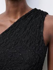 Maija Women's Elegant Black Summer Night Out One Shoulder Cut Out Dress,Metallic Thread Spider Web Sparkly Prom Graduation Party Dresses Halloween Costume - Black - View 8