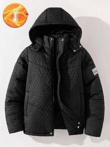 Teen Boy Letter Graphic Zip-Up Hoodie Casual Winter Jacket Fall - Black - View 1
