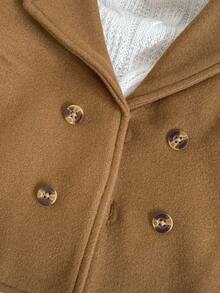 SHEIN Jaket Bayi Laki-laki Gaya Retro Inggris Warna Cokelat Muda, Mantel Kancing dengan Kerah Tebal, Pakaian Ulang Tahun Musim Gugur, Mantel Luar Kasual Sederhana Versi Korea untuk Musim Dingin - Coklat - View 7