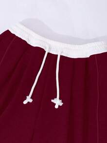 SHEIN Sparklyn 1 szt. Luźne, sportowe spodnie dresowe dla dziewcząt w wieku 1-2 lat, w jednolitym kolorze - Burgund - Zobacz 5