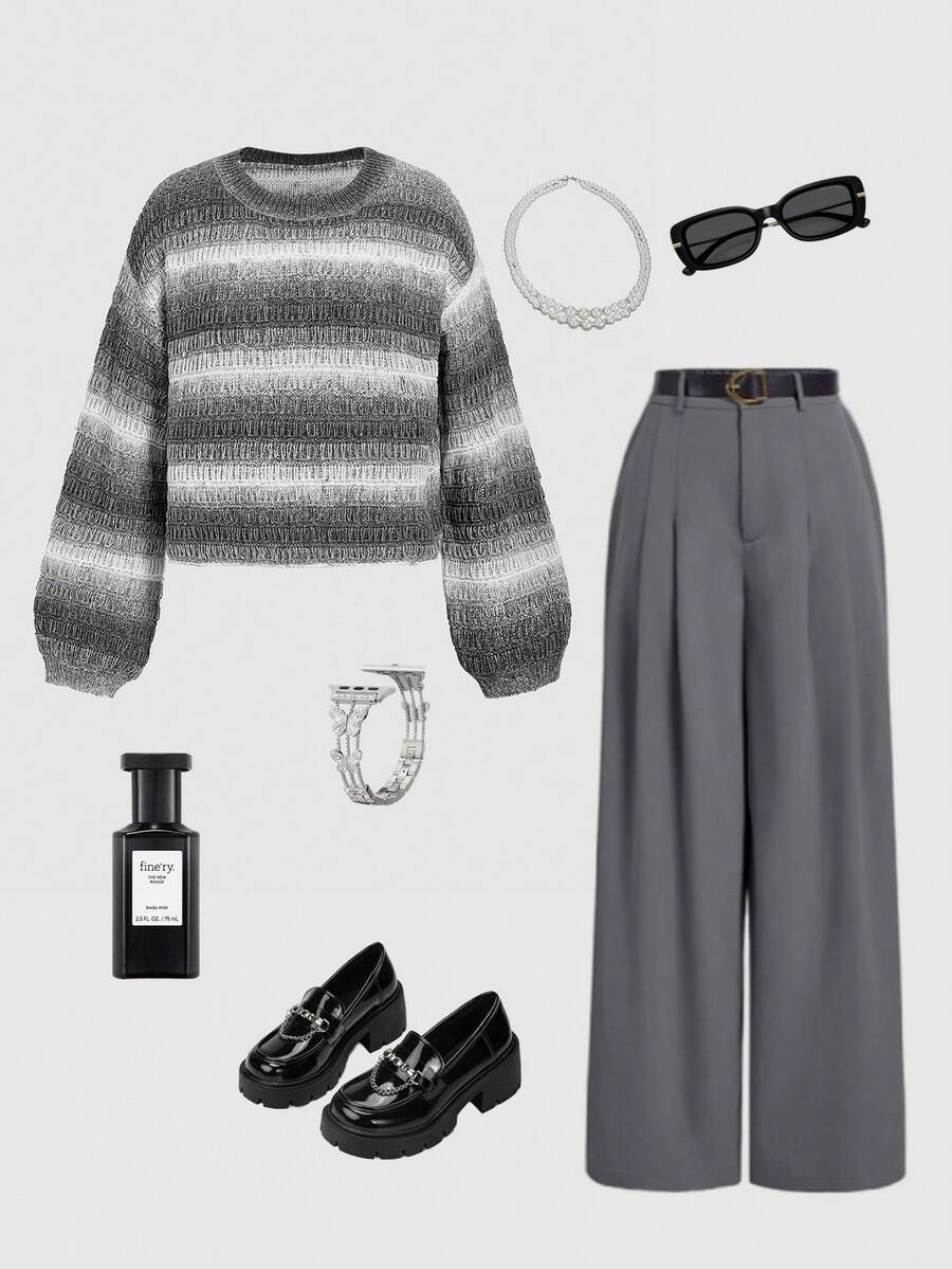 Skyraze Women's Ombre Casual Pullover Sweater In Fall/Winter - Grey - View 1