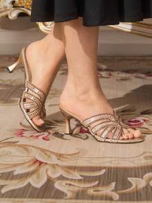 CUCCOO TILAWA 女士时尚高跟金色亮片水钻装饰凉拖 - 玫瑰金 - 查看 6