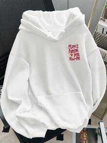 INAWLY Women's Contrast Color Print Dropped Shoulder Sweatshirt - White - View 2