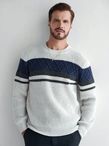 Manfinity CityGents Casual Loose Fit Crew Neck Long Sleeve Pullover Sweater For Men, Fall Winter