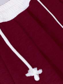 SHEIN Sparklyn 1 szt. Luźne, sportowe spodnie dresowe dla dziewcząt w wieku 1-2 lat, w jednolitym kolorze - Burgund - Zobacz 4