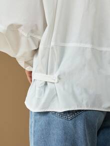 MISSGUIDED 棉质超大号纽扣衬衫，筒袖，宽松版型，适合休闲办公室穿着 - 白色 - 查看 4