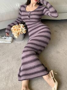 DAZY Vestido de suéter ajustado de mujer en color morado, nueva llegada de otoño/invierno