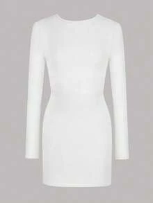 INAWLY Women's Regular Fit White Long Sleeve Bodycon Dress