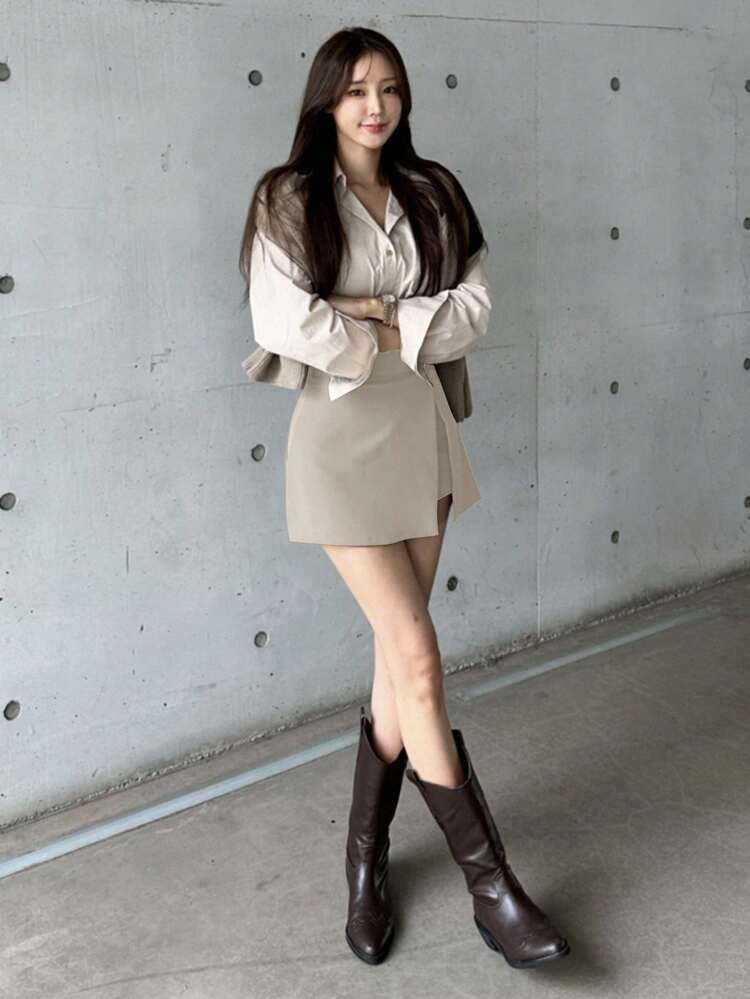 Women's Solid Color Side Slit Shorts, All Season