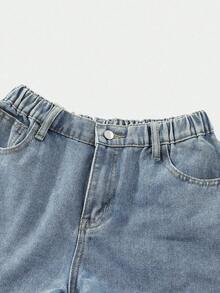 Denim Shorts für Teenager Mädchen, lässig, niedlich, mit Schleifenstickerei - Mittele Waschung - Übersicht 8
