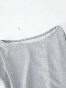 SHEIN 1 件青少年女孩休闲斜领长袖运动衫，秋季 - 灰色 - 查看 3