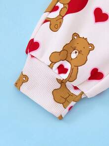 SHEIN X Care Bears Young Girl Oversized Heart & Cartoon Brown Bear Allover Print Loose Raglan Hoodie Sweatshirt & Pants Set, Autumn/Winter - Apricot - View 4