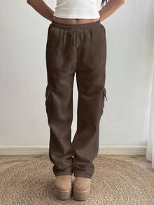 Sunnyshic Quần nỉ trơn màu thường ngày thu đông dành cho nữ - màu nâu - Xem 5