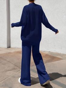 EURMUSE Women 3 Pieces Set TOP CARDİGAN AND PANTS - Navy Blue - View 2