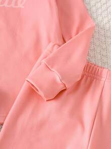 4pcs Girls Cute & Elegant Casual Comfortable Pink Solid & English Graffiti Print Crew Neck Long Sleeve Top & Pants Homewear Set - Multicolor - View 8