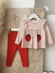 LMoss Kids 2pcs Baby Girl Knitted Ruffle Collar Casual T-Shirt And Leggings Set Fall Winter - Multicolor - View 4