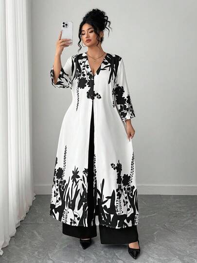 Elenzga 大码女式休闲印花两件套