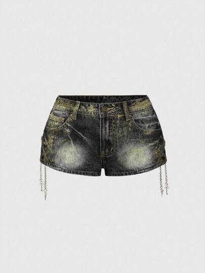 J-Fashion Y2K Gyaru Vintage Crossover Low Waist Distressed Skinny Super Low Waist Women Denim Shorts