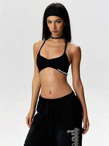 Easithlete 女士无缝交叉带运动吊带背心 - 黑色 - 查看 5